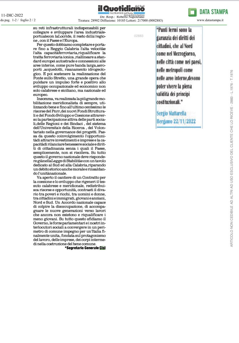“Va aperto il cantiere di un Contratto per lo sviluppo che rigeneri il #Mezzogiorno, redistribuisca risorse, contrasti il divario tra poveri e ricchi, tra uomini e donne, tra cittadini e immigrati, giovani e anziani, Nord e Sud”: #LuigiSbarra sul Quotidiano del Sud #11dicembre