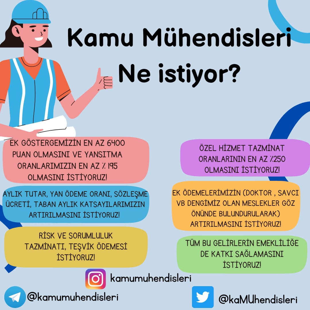 Ezgi Hanım iyi yayınlar . 
Bizler kamu mühendisleri olarak dengimiz mesleklere göre çok düşük maaşlar ve ek özel hizmet tazminatları alıyoruz. Bizler de şartlarımızda iyileştirmeler istiyoruz. Sesimiz olursanız çok seviniriz. 
#NeyiBekliyorsunuz 
#KamuMühendisineBütçe