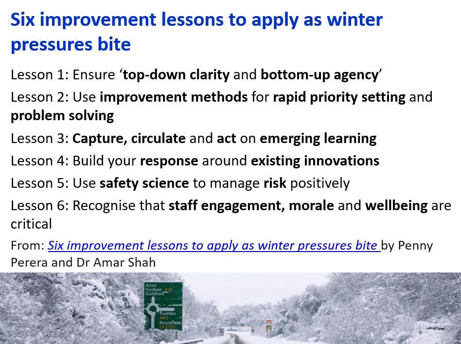 Six <a href="/NHSEngland/">NHS England</a> Improvement lessons to apply as winter pressures bite via <a href="/PennyPereira1/">Penny Pereira</a> &amp; <a href="/DrAmarShah/">Amar Shah</a>