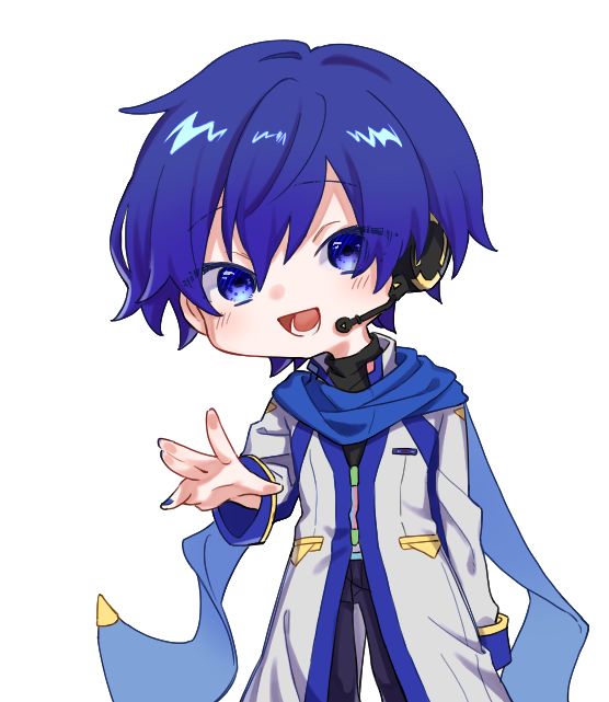kaito (vocaloid) male focus 1boy scarf blue eyes blue hair blue scarf coat  illustration images