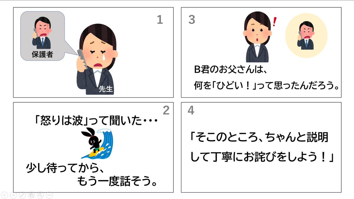 cbtedu_tokyo's tweet photo. 認知行動変容アプローチ
先生がんばれ✊‼️
保護者の「怒り」は胃が痛い😭
👹怒りのキーワード
波→クールダウン→考え(「ひどい」)に目を向ける→問題解決に向かって進め!
#学校 #認知行動療法 #アンガーマネジメント #先生 #生徒 #jact #キャリア #探究 #レジリエンス #多様性 https://t.co/NbayccqO4C