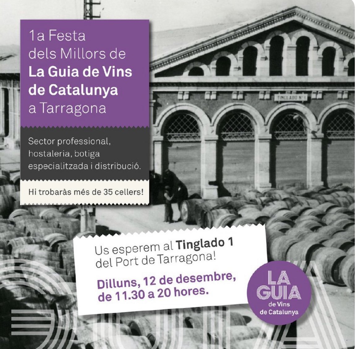 Moll de Costa - Port de Tarragona (@molldecosta) on Twitter photo 🍷 Els millors vins de <a href="/LaGuiaVinsCat/">La Guia de Vins de Catalunya</a> visiten per primer cop Tarragona.
35 cellers es donaran cita al Tinglado 1 del #MolldeCosta del <a href="/PortTarragona/">Port Tarragona</a> demà 12 de desembre en el primer ‘showroom’ de la Guia de Vins de Catalunya a la ciutat.
ℹ️ ow.ly/BSbu50LXre2 🍷 Els millors vins de <a href="/LaGuiaVinsCat/">La Guia de Vins de Catalunya</a> visiten per primer cop Tarragona.
35 cellers es donaran cita al Tinglado 1 del #MolldeCosta del <a href="/PortTarragona/">Port Tarragona</a> demà 12 de desembre en el primer ‘showroom’ de la Guia de Vins de Catalunya a la ciutat.
ℹ️ ow.ly/BSbu50LXre2