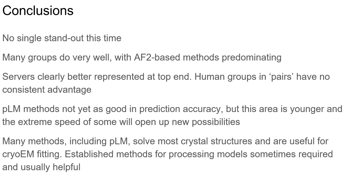 A pleasure and a privilege to be assessor again at #CASP15. A mix of spectacular success and the occasional intriguing failure. Looking forward to hearing from the predictors and discussing future directions. Thanks @AJSimpkin <a href="/rmk_ccp4/">Ronan Keegan</a> <a href="/shah_comp526/">Shah Mes</a> <a href="/DavidLMurphy3/">David L Murphy</a>  Filo and Luc.