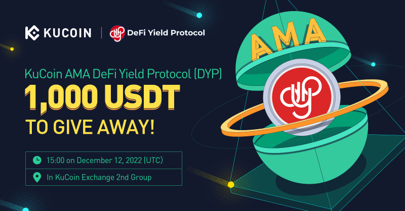 kucoincom's tweet photo. Join the #KuCoin AMA with @dypfinance, 1,000 USDT to Give Away!

⏰ 15:00 on December 12, 2022 (UTC)
📍https://t.co/777FVUobkG

🎉 Complete all the tasks on Gleam for a chance to win up to 200 USDT!
👉 https://t.co/jvm1oh6pl1 https://t.co/5wJY02u76B