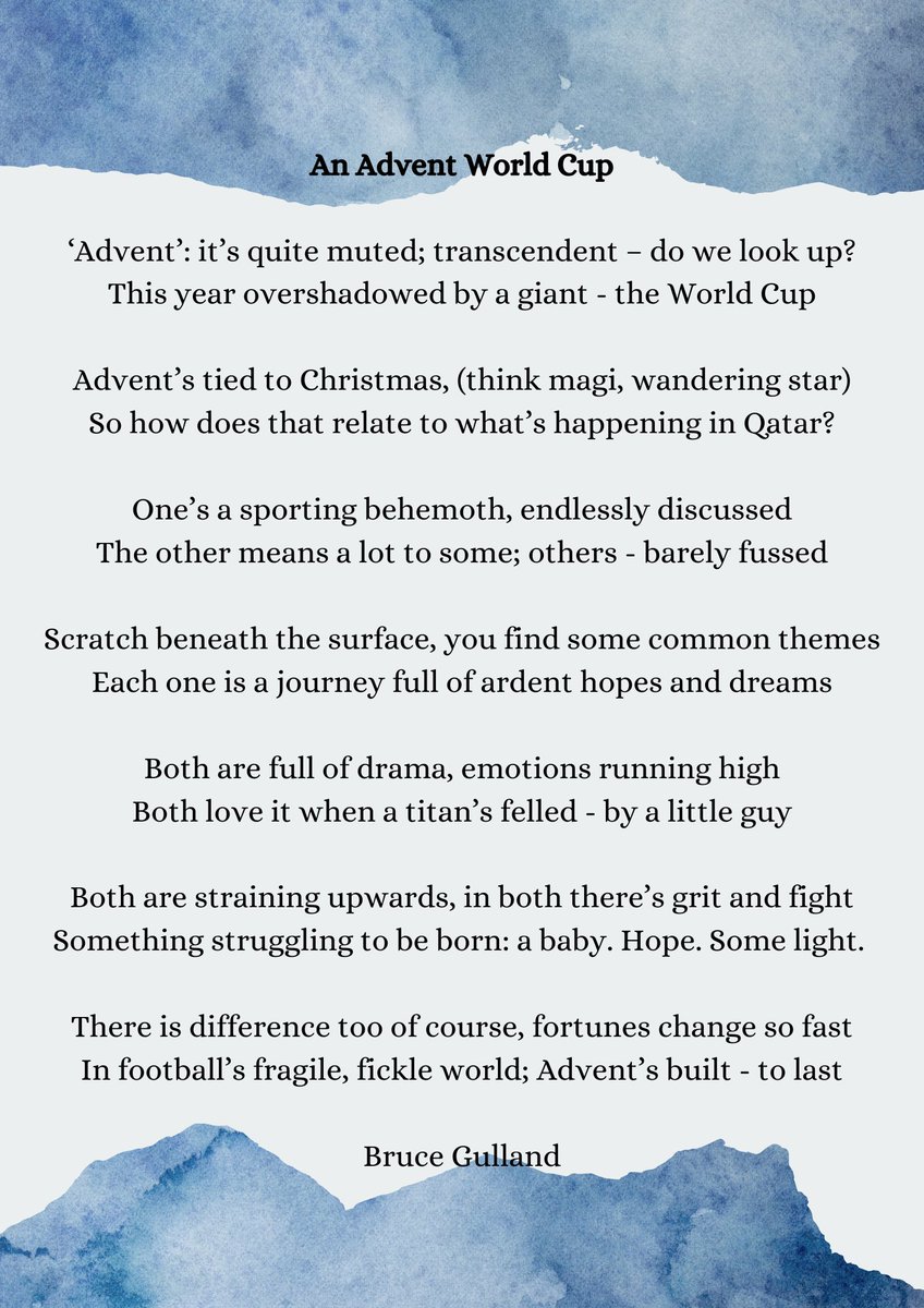 brucegulland's tweet image. Drama, journey, giant-slaying... #Advent has surprising resonances with the #FIFAWorldCup. Though the #England story ended painfully, these parallels still merit reflection. I enjoyed @SpeakLifeUK #Christmas Coming Home video. A #poem about #faith &amp;amp; #football @glenscrivener 🙏⚽️