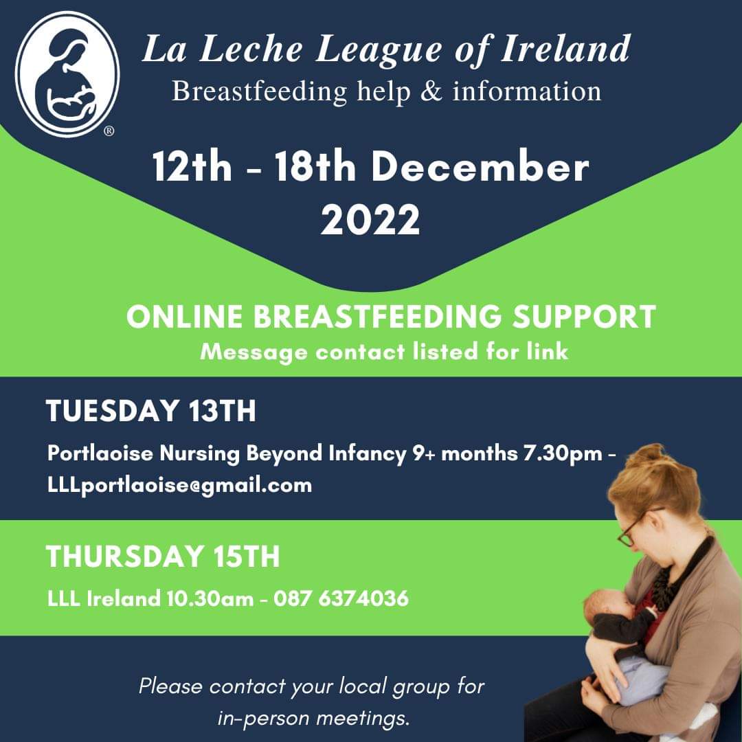 Can't get to an in person meeting, but need some support? Well we have 2 online meetings on this week - you don't have to just go to one in your area. Choose a day  that suits and get in touch with the contact listed 😊#breastfeeding #lalecheleague #lalecheleagueofireland