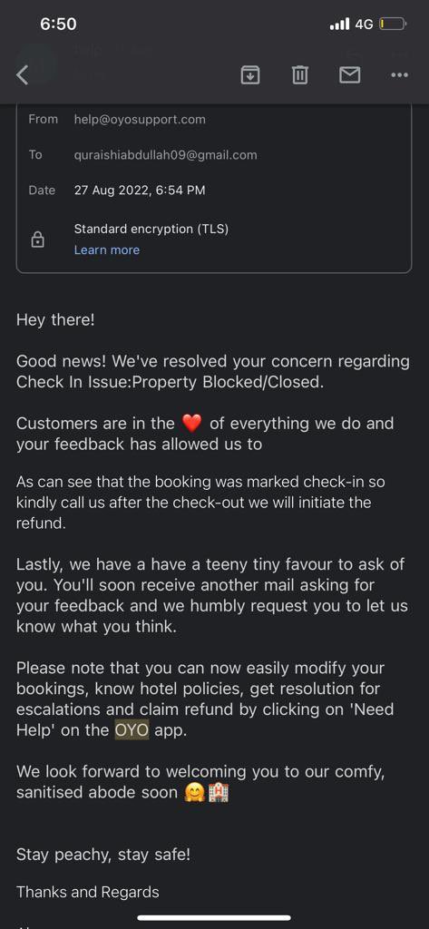 unique82873's tweet photo. @oyorooms Three must and OYO still initiating refund . Trying to contact customer care for follow up till date no update received. https://t.co/ICw6rKNqs3