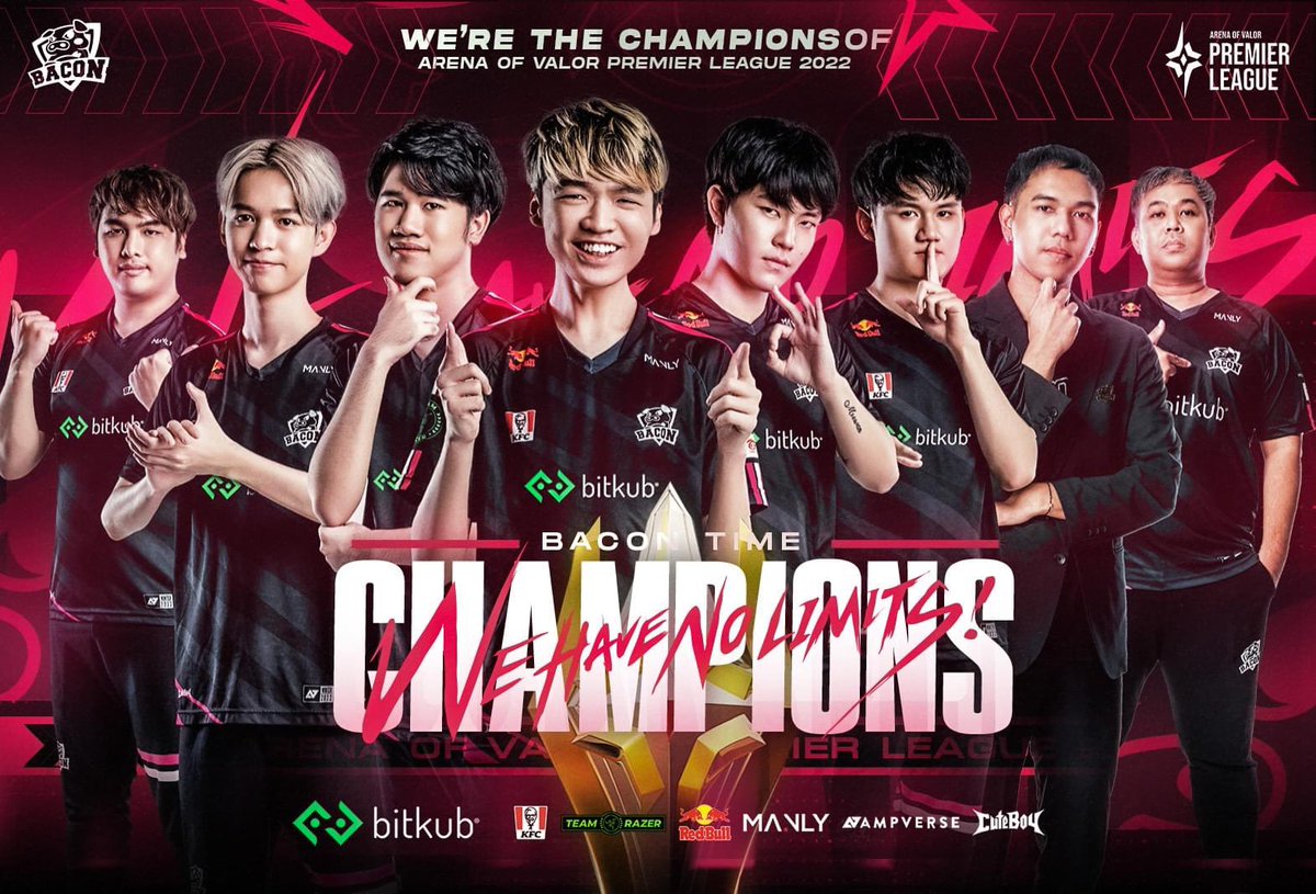bacontimes's tweet photo. 𝗪𝗲’𝗿𝗲 𝗖𝗵𝗮𝗺𝗽𝗶𝗼𝗻𝘀 𝗼𝗳 𝗧𝗵𝗲 𝗪𝗼𝗿𝗹𝗱  แชมป์โลกปีนี้ พวกเราคว้ามาให้ทุกคนได้แล้วครับ 🏆
รอบชิงชนะเลิศ #ทีมBaconTime เอาชนะทีมเจ้าถิ่น SGP ไปด้วยสกอร์ 4-1 🔥 และนอกจากตำแหน่งแชมเปี้ยนส์ที่คว้ามาได้ หนุ่มๆยังทำสถิติชนะทุกแมตช์ใน #𝗔𝗣𝗟𝟮𝟬𝟮𝟮 #เชียร์RoVไทย https://t.co/4m0ZQpBgKD