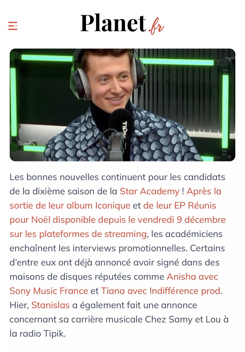 samy_tipik's tweet photo. Merci à @GALAfr @TeleLoisirs @voici @purepeople pour la reprise de notre interview de Stan de la #StarAcademy2022 sur @tipikrtbf 😊 #StarAcademy https://t.co/4BSW3ehEQN