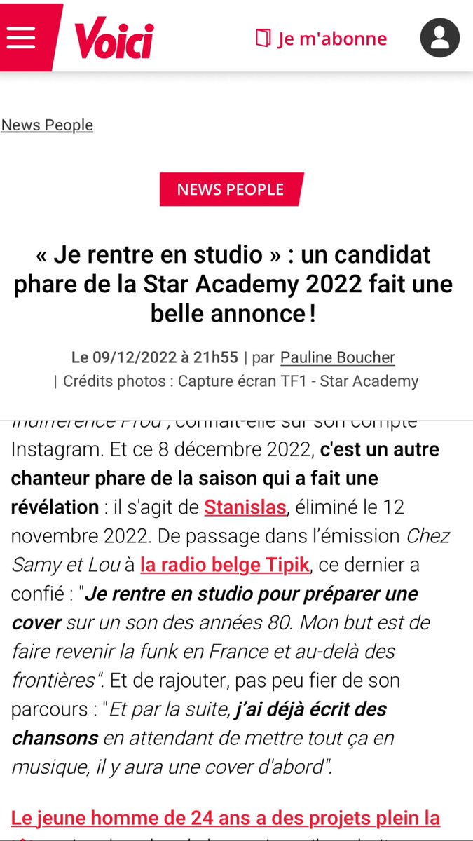 samy_tipik's tweet photo. Merci à @GALAfr @TeleLoisirs @voici @purepeople pour la reprise de notre interview de Stan de la #StarAcademy2022 sur @tipikrtbf 😊 #StarAcademy https://t.co/4BSW3ehEQN