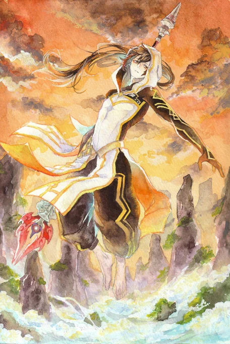 #お前ら原神の最初の推し誰だよ鍾離先生!!! (再掲)#透明水彩 