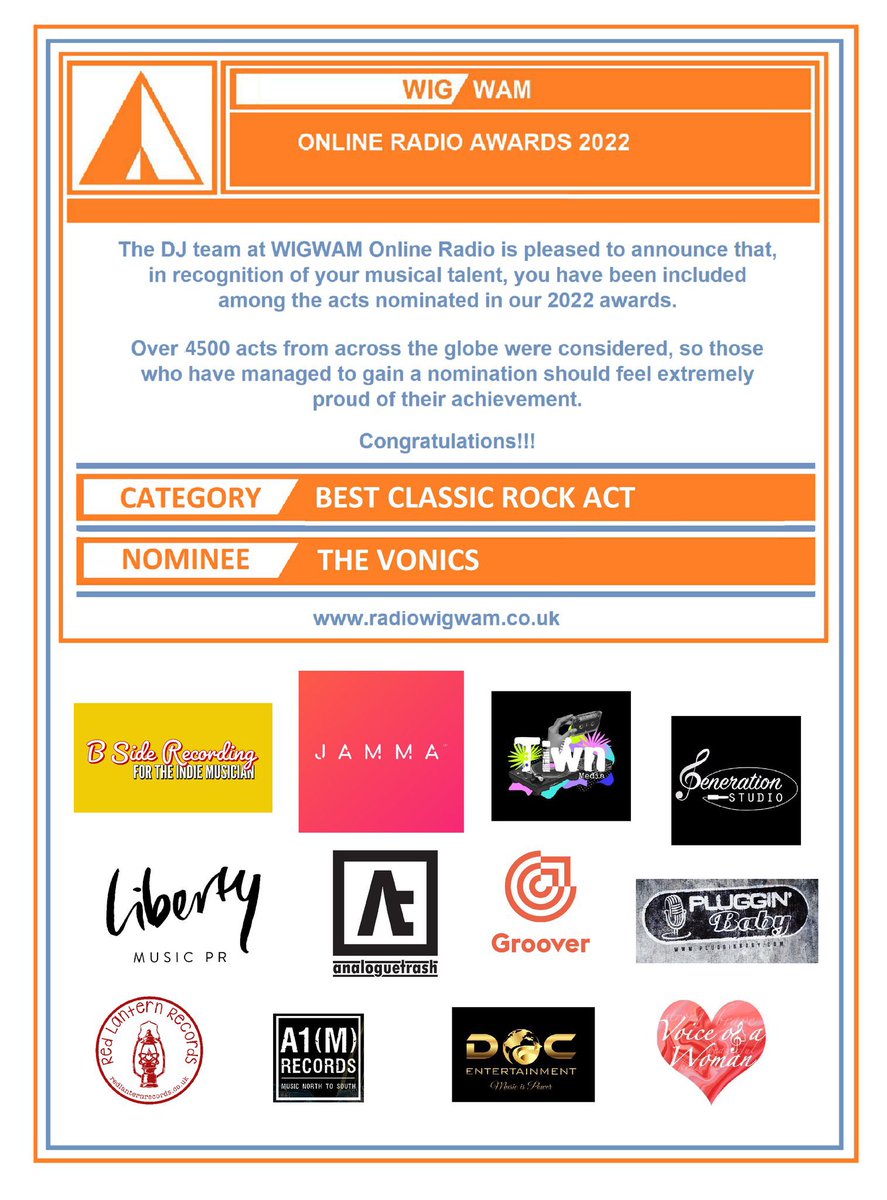 Here is our official nomination for Best Classic Rock Act at this years <a href="/Radio_WIGWAM/">Radio-WIGWAM</a> awards!

Wish us luck for the big night on 19th January in London!