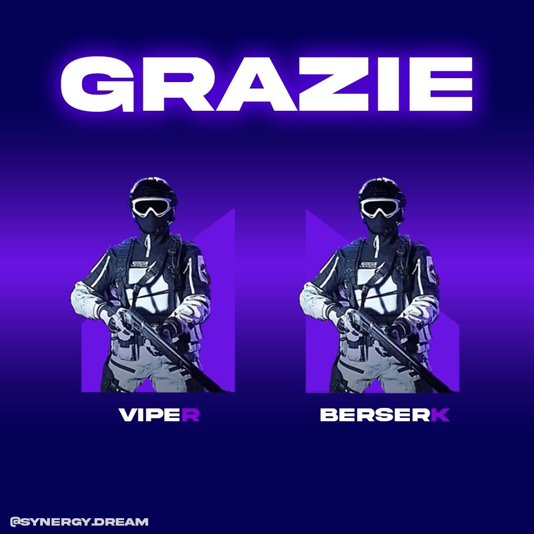 Ringraziamo Berserk e Viper per aver rappresentato al meglio delle loro possibilità questi colori, dimostrando sempre professionalità e flessibilità. A seguito di riflessioni congiunte, si separeranno dalla prima squadra competitive. 
#liveinsynergy💜🤍