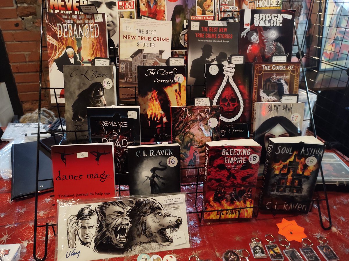 All set up at @LivHorrorClub Horror Xmas market! Met three dogs so far.