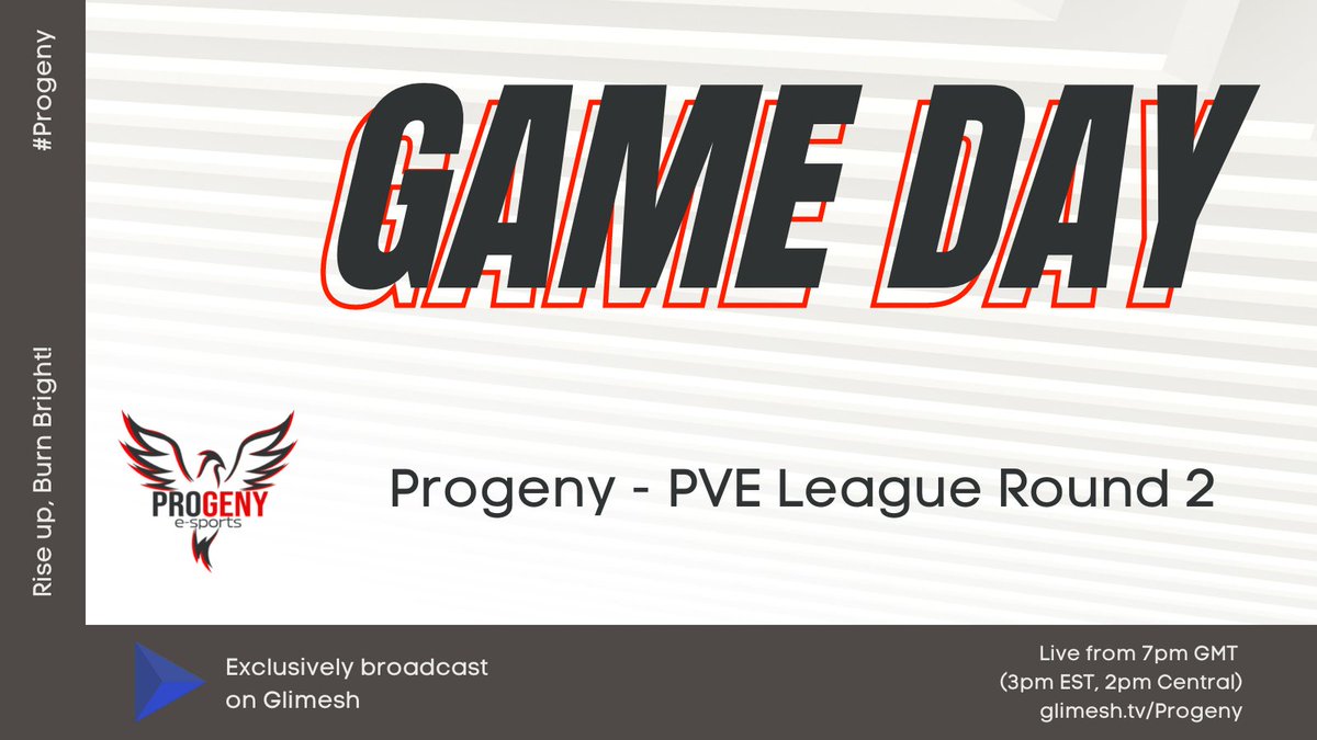Just over 5 hours to go before Round 2 kicks off! 

Reserve is the map!

Exclusively broadcast on <a href="/glimesh/">Glimesh</a> glimesh.tv/progeny

Rise up, Burn Bright!

<a href="/bstategames/">Battlestate Games</a> #Tournament #Progeny #Wipesoon