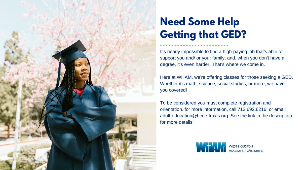 WHAMMinistries's tweet photo. It's nearly impossible to find a high-paying job without a degree. Here at WHAM, we're offering classes for those seeking a GED. Whether it's math, science, social studies, or more, we have you covered! https://t.co/jm56tMHAsR #gedclasses #educationmatters https://t.co/L7Is0Xlltl