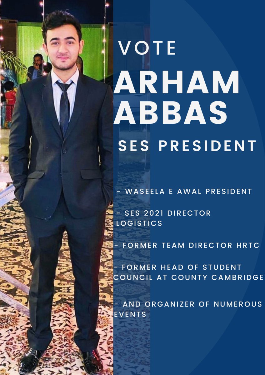 sesmuet's tweet photo. We have our candidate for Presidentship, Mr Arham Abbas from 21 batch. An energetic individual, up for elections.
#SES'22 #ExecutiveBody #Elections #SWEdept #Recruitment #Team https://t.co/r0CYNSgHEA