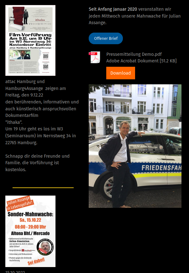 AfaNord's tweet photo. #Querdenker nahmen an #Assange-Laternenumzug #HH1012 in #Hamburg u.a. mit #Ballweg-Plakat teil & riefen zur Filmvorführung am #HH0912 im W3 von #Attac & "Hamburg4Assange" auf. Die Gruppe bewarb am #HH1210 verschwörungsideologisch geprägte #NachDenkSeiten.
https://t.co/Vhxf0VGNKa https://t.co/Rksu4AdgaY