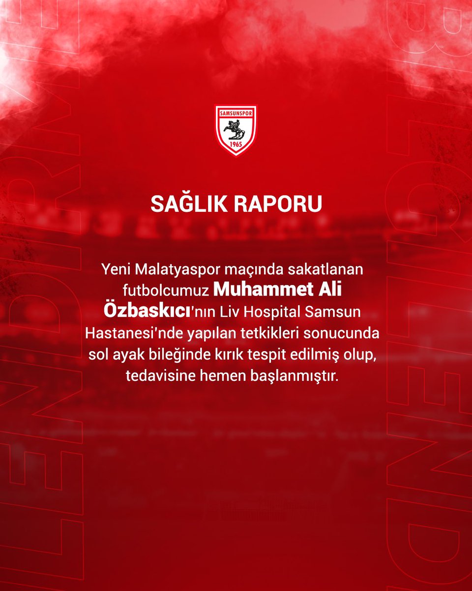 isamder's tweet photo. Genç futbolcumuz Muhammet Ali Özbaskıcı’ya geçmiş olsun dileklerimizi iletirken, bir an önce yeşil sahalara eskisinden daha güçlü dönmesini temenni ediyoruz. #MuhammetAli #Samsunspor https://t.co/Up9QFoO8ng