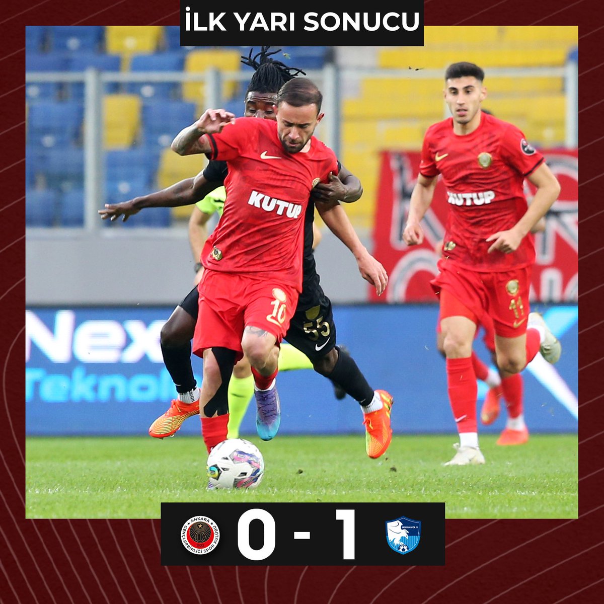 İlk yarı sonucu.

Gençlerbirliği 0 - 1 Erzurumspor FK

#GBvERZ