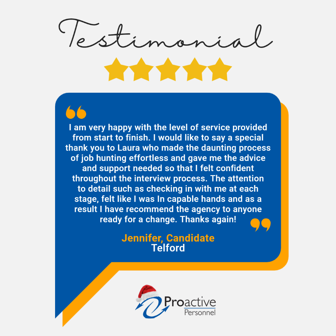 ProactiveAgency's tweet image. What a great review for Laura in our Telford Branch 😁

You can start your job-search with us today 👉proactivepersonnel.net/jobs/