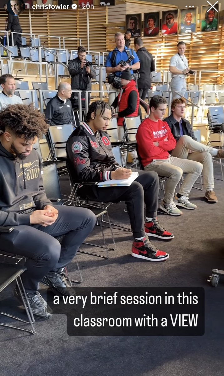 Caught my eye… <a href="/CJ7STROUD/">CJ Stroud</a> taking notes during the pre production meetings for the <a href="/HeismanTrophy/">The Heisman Trophy</a> ceremony. 
From <a href="/cbfowler/">Chris Fowler</a> Instagram story