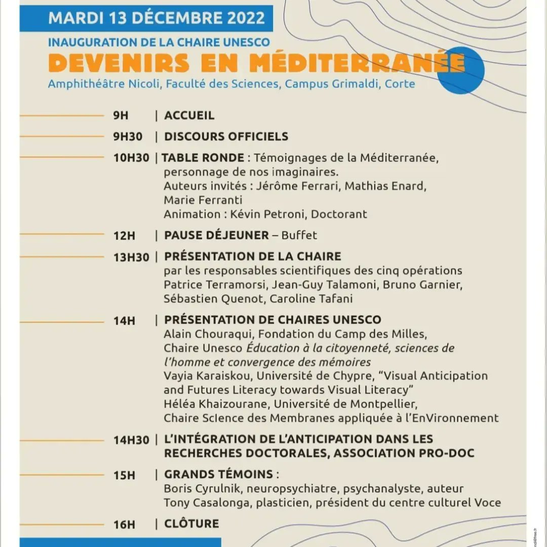 ChaireUnescoMed's tweet photo. Inauguration de la Chaire Unesco Devenirs en Méditerranée le mardi 13 décembre à l'@UnivCorse.
Ghjurnata aperta à tutti! https://t.co/YupQEmTmo9