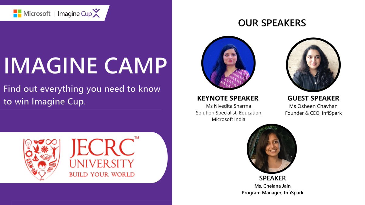 jecrcuniversity's tweet photo. JECRC University hosted an awareness event, the Microsoft Imagine Camp, jointly conducted by @InfiSpark and @Microsoft.
To help the students understand the format, concepts, and scheduling of various aspects of Microsoft Imagine Cup @MSFTImagine .
#JU
#ImagineCup
#Tech
#Jaipur https://t.co/PbulYdslW9