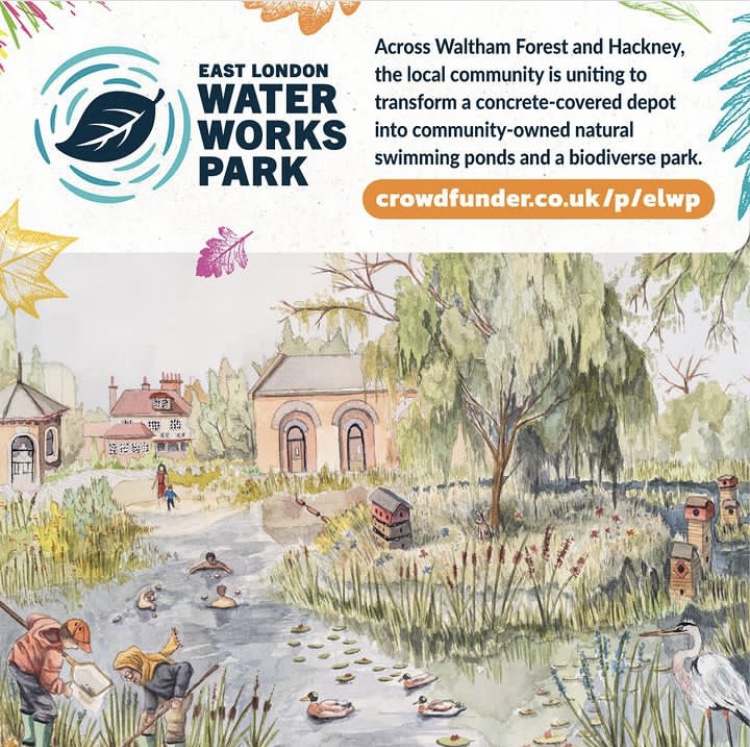 EasternCurve's tweet photo. For #hackneyadvent22 Day 11 our spotlight is on @ELWaterworks and their vision to transform an industrial site into community-owned natural swimming ponds and a biodiverse park. You can donate to their crowdfunder campaign here: https://t.co/I8MkU0qnCH https://t.co/zuBpAR1Xc7