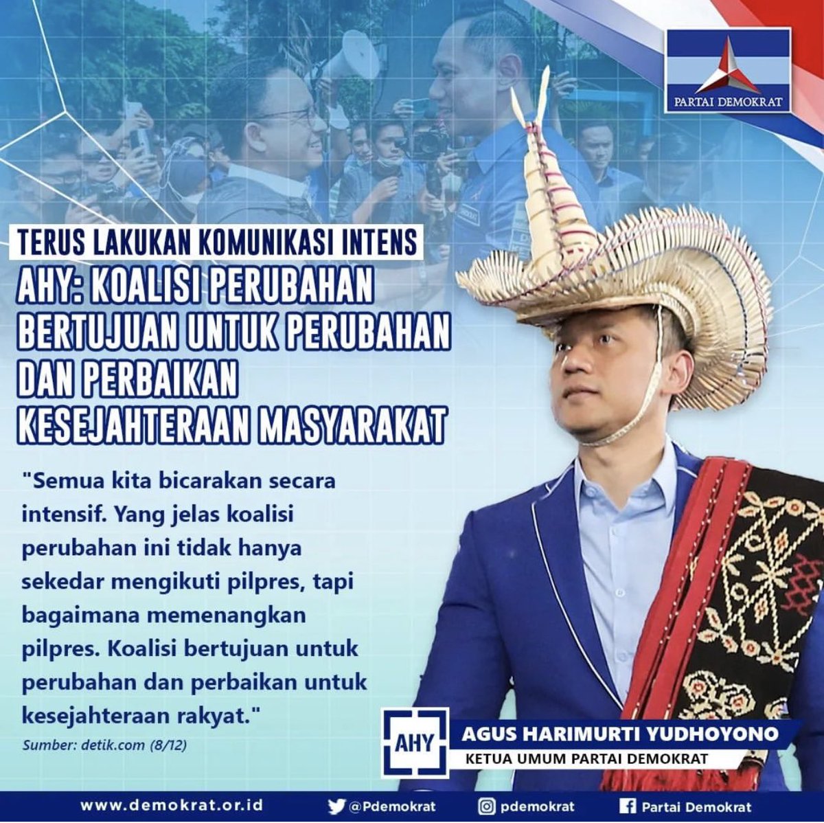 AHY : KOALISI PERUBAHAN BERTUJUAN UNTUK PERUBAHAN DAN PERBAIKAN KESEJAHTERAN MASYARAKAT.
.
#demokrat #pdemokrat #partaidemokrat #koalisi #perubahandanperbaikan #ahy #ahypemimpinperubahan #pemilu #pilpres #menang #capres #cawapres #dpcmamuju #mamuju #sulbar