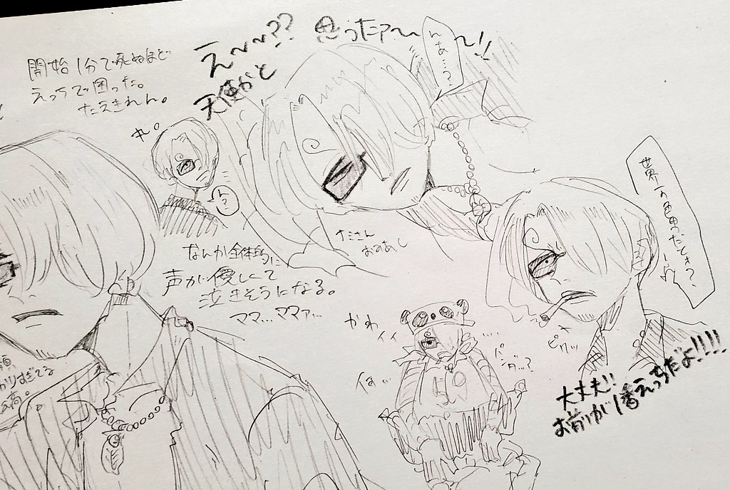 寝る前に描いてた珍獣島のサンジ落書きあげます
多分この途中で寝たので後半まだ見れてません一番重要だろでもめっちゃ可愛かったむりです 