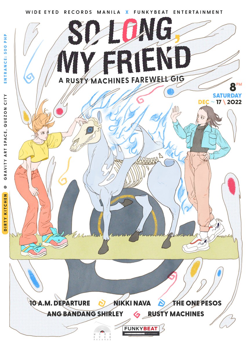 Made something fun for <a href="/rustymachines/">rusty machines</a> Farewell gig, Big thanks to <a href="/igspector/">iggy san pablo</a> for askin me to make this poster💗 This illustration is about "bye bye hi hi bye bye" ໒(＾ᴥ＾)७✨