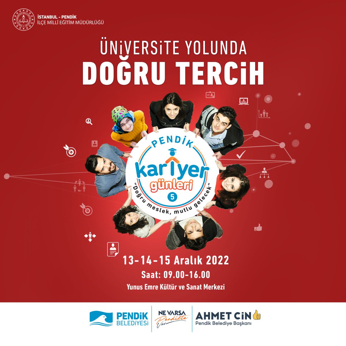 🧑‍🎓🎓Pendik Kariyer Günleri -5⃣ Başlıyor.📢

1⃣2⃣. Sınıf öğrencilerimize yönelik 13-14-15 Aralık 2022 tarihlerinde gerçekleştireceğimiz ve 33 Üniversitemizin katılacağı "Pendik Kariyer Günleri -5⃣" Şenliği başlıyor.

e-Broşür için;
📘pendik.meb.gov.tr/meb_iys_dosyal…
