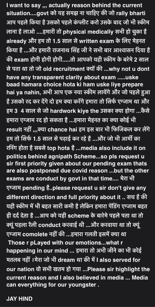 abanisidhant's tweet photo. #JusticeForDefenceStudents I have written everything below..We all r hardworking lot but no result .. Sometime I think, why am I born in INDIA. Now I am so shameless for request for our right to govt. @narendramodi @rajnathsingh @aajtak @ZeeNews @rashtrapatibhvn @Hritikbhardwajj https://t.co/QSyuyOPbzT