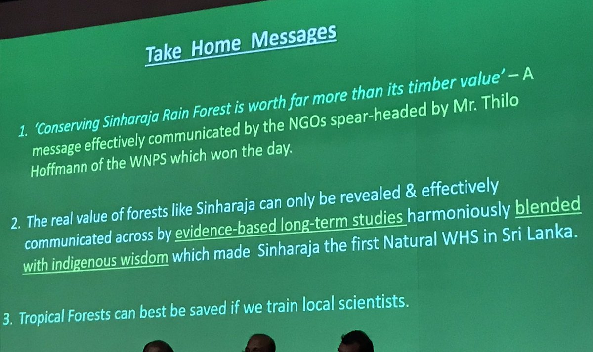 NalakaG's tweet photo. Emeritus Prof Nimal Gunatilleke’s key messages on conserving #biodiversity in developing country contexts: Conduct rigorous research, communicate findings effectively to the public + train local scientists. #SLAAS #lka https://t.co/HYxy5MqRGn