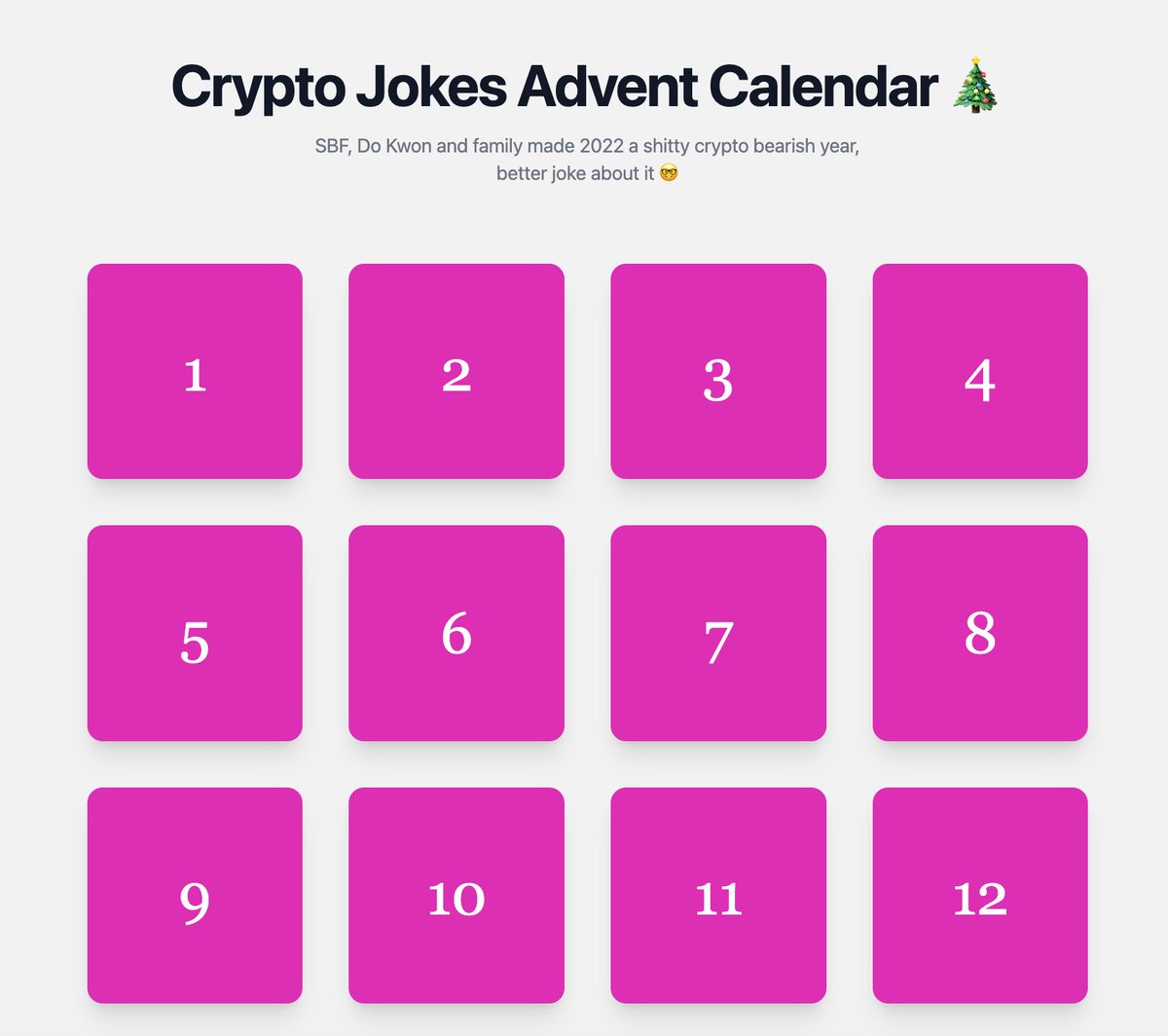 felixvemmer's tweet photo. 🚀 The Crypto Jokes NFT Advent Calendar 2022 is launching today. Mint a joke as an NFT for only 1 Matic! 🤣 Don't miss out on this fun and unique way to celebrate the holiday season.🎄Fun project with @evrardts: https://t.co/3i4c5a8ody 

#NFTs #cryptojokes #AdventCalendar https://t.co/icgVzUtjyT
