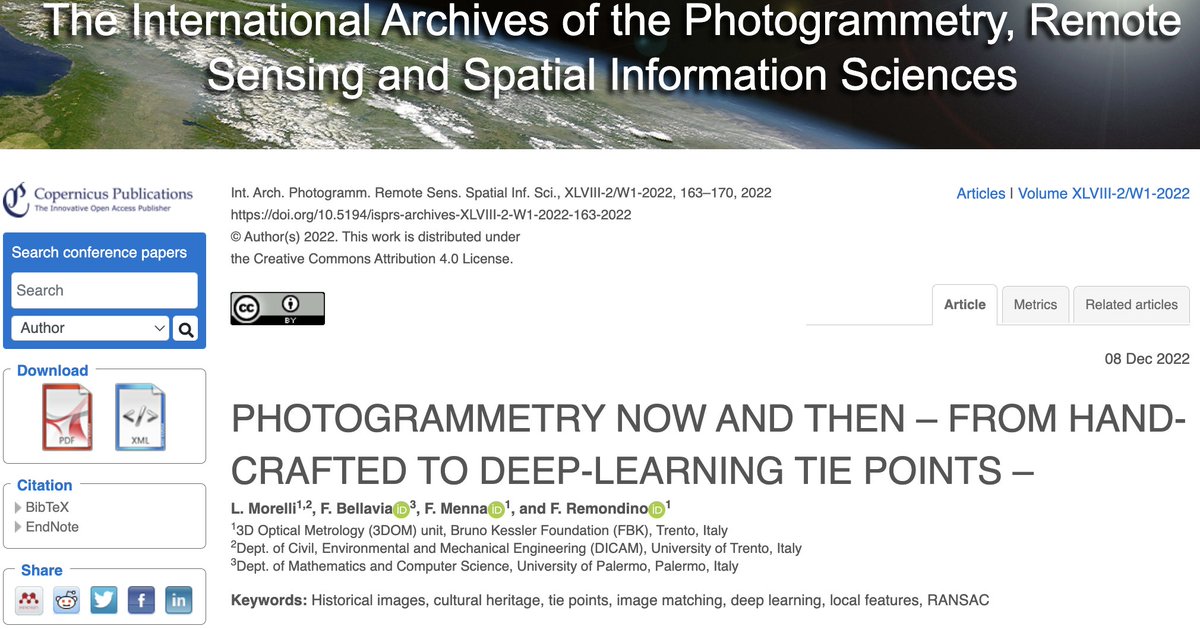 3DOMFBK's tweet photo. PHOTOGRAMMETRY NOW AND THEN – FROM HAND-CRAFTED TO DEEP-LEARNING TIE POINTS
https://t.co/RB5TvcFgCO
#photogrammetry #deeplearning #matching #ransac #tiepoints #multitemporal #heritage @fabio_bellavia @FBK_research @DI_FBK https://t.co/KlnYFqWF9V