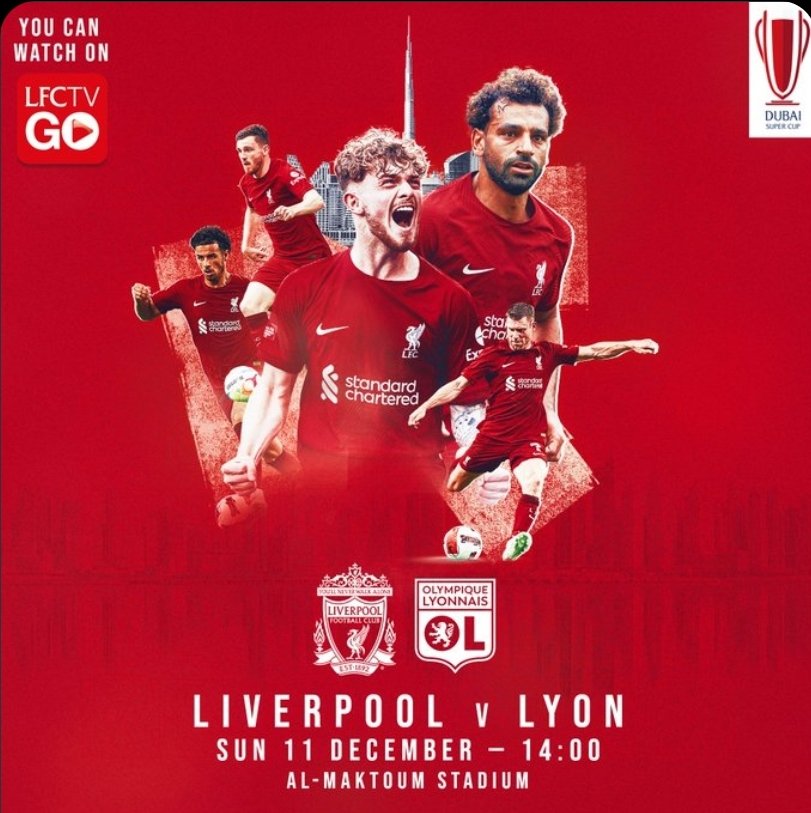 RedsFrance's tweet photo. MATCHDAY ! 🔴
🆚 Olympique Lyonnais
🏟 Al-Maktoum
🏆 Dubai Super Cup
🕒 15h
📺 @LFCTV
Après des semaines d'absence, Liverpool est de retour sur les terrains face à l'OL !
UP THE REDS ! 👊 #LFC #LIVOL https://t.co/aCiLkF8eyn