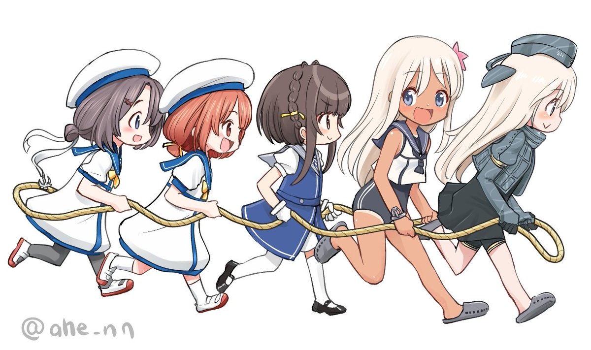 ro-500 (kancolle) ,u-511 (kancolle) sailor collar hat sailor dress dress multiple girls cropped jacket hair ornament  illustration images