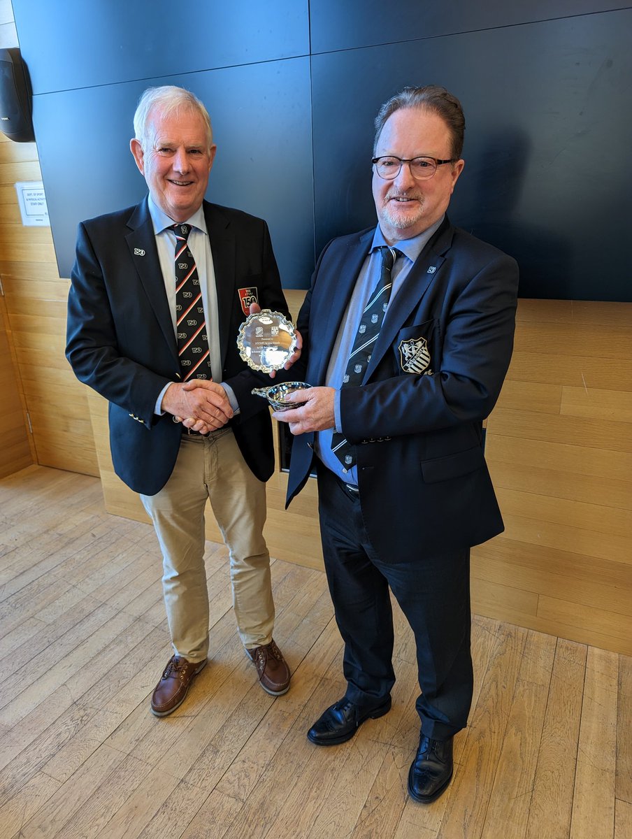 OldBelvedereRFC's tweet photo. Congratulations to @UCCRFC on their 150th anniversary. Frank Quinn, our President presented the UCC President, Finbar Dennehy with an engraved silver plate to mark the milestone, at the Mardyke. https://t.co/aYm1v02egQ