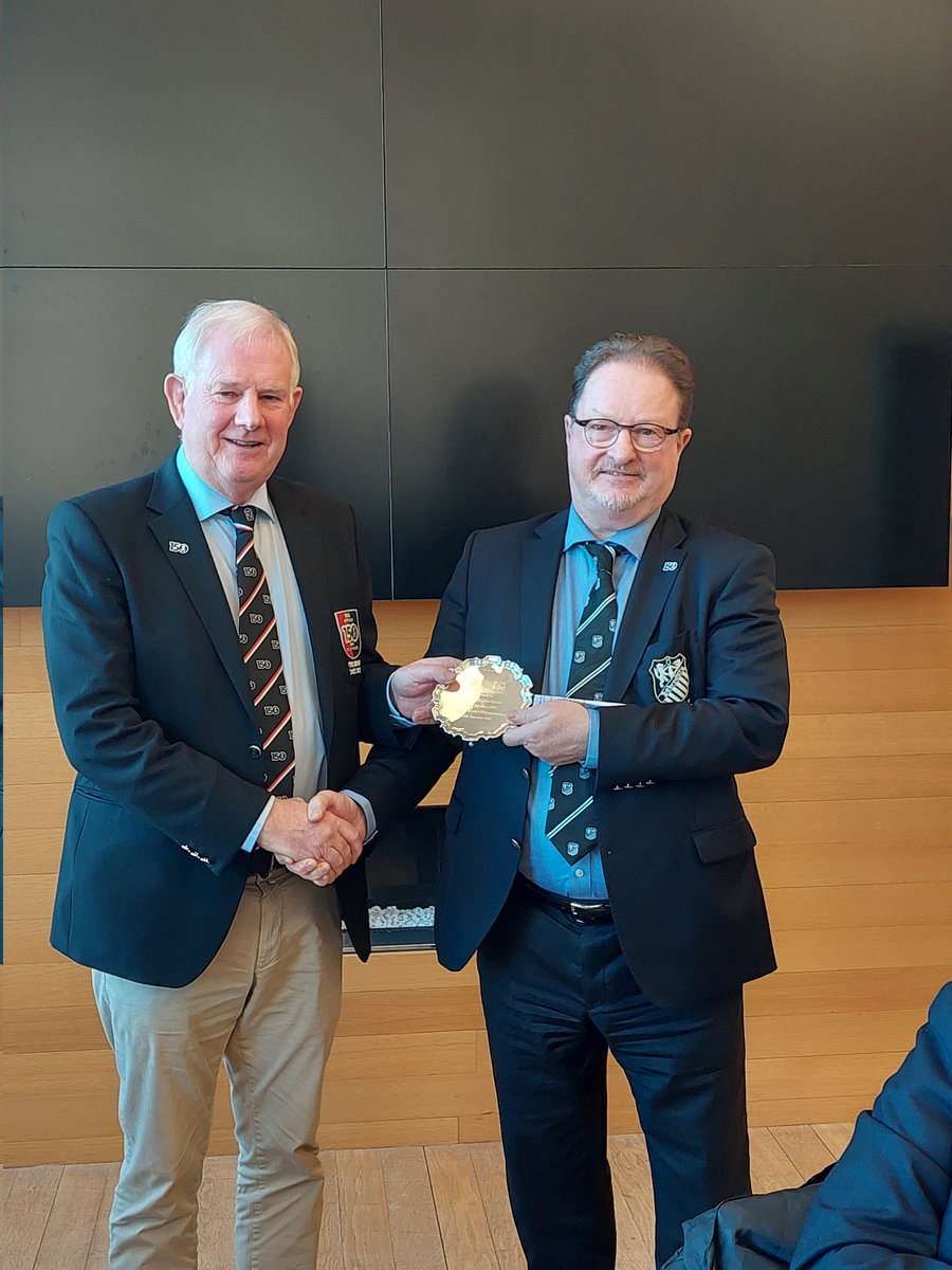 OldBelvedereRFC's tweet photo. Congratulations to @UCCRFC on their 150th anniversary. Frank Quinn, our President presented the UCC President, Finbar Dennehy with an engraved silver plate to mark the milestone, at the Mardyke. https://t.co/aYm1v02egQ