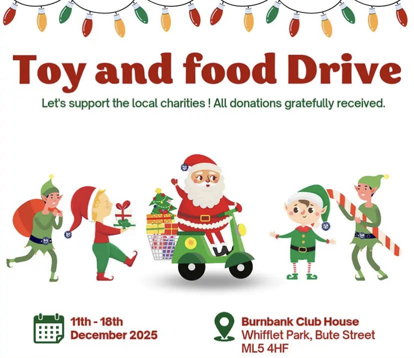 2011Blacks's tweet photo. ‼️ CLUBHOUSE OPEN FOR DONATIONS

Our Clubhouse at Whifflet Park will be open 10am-6pm Mon-Fri this week for donations, however big or small.

Please pop by &amp; leave something for families struggling at this time of year. Thank you 🟡🔵⚽️ https://t.co/6pawU8lOaQ