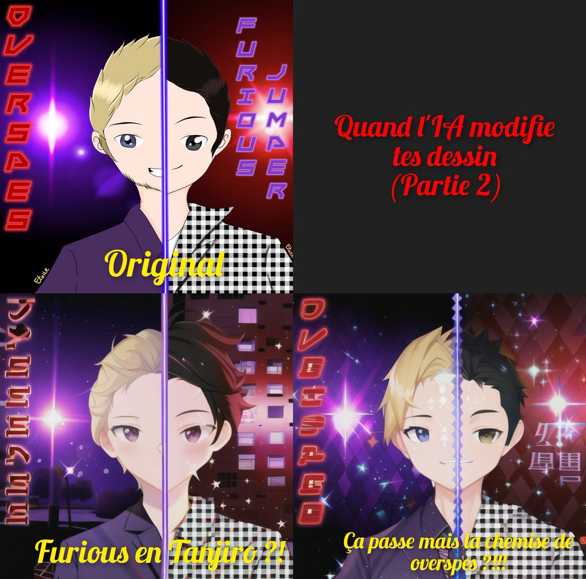 Quand l'IA modifie tes dessin partie 2 <a href="/overspes/">Overspes 🐦</a> qui n'a pas beaucoup de changement mais <a href="/FuriousJumper/">Furious Jumper</a> en Tanjiro ça me tue de rire