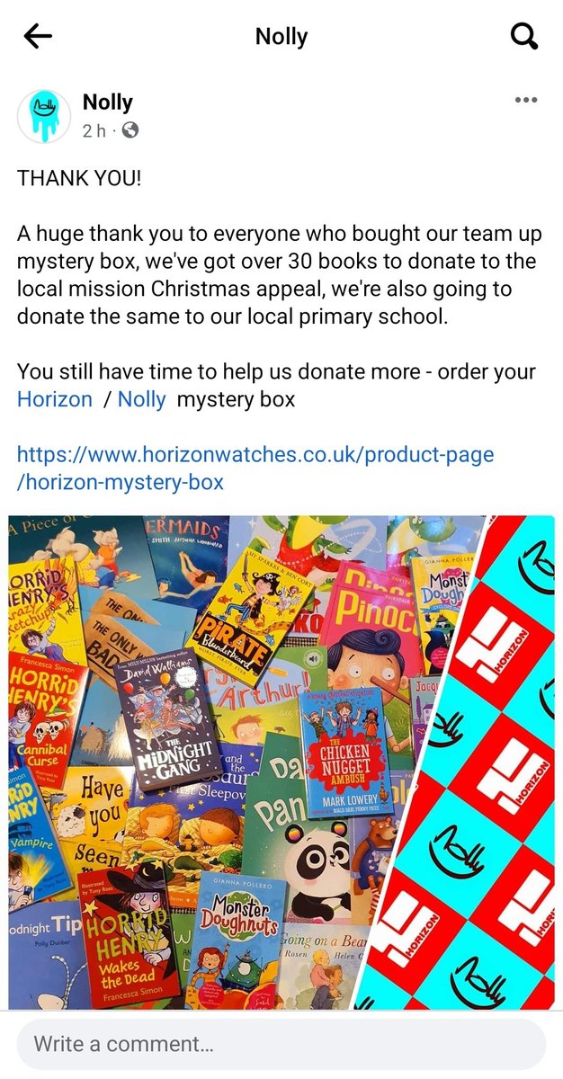 THANK YOU!

A huge thank you to everyone who bought our team up mystery box, we've got over 30 books to donate to the local mission Christmas appeal, we're also going to donate the same to our local primary school
You still have time to help us donate more
horizonwatches.co.uk/product-page/h…