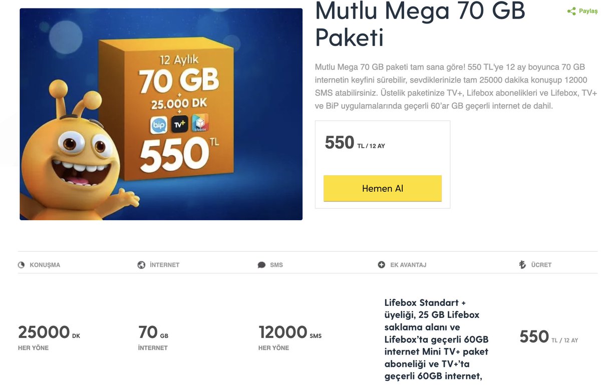 BayTutumlu's tweet photo. Bildiğiniz gibi dev80 gb paketim bittiği için mutlu mega 70 kullanıyordum. 14 aralık itibariyle paketin fiyatı 550 TL'den 700 TL'ye çıkacakmış. Aylık 6 gb civarında internet yeten ve paket arayışında olanların dikkatine. Ortalama aylık 45 TL'ye böyle bir paket kalmadı. https://t.co/a63TiU19RR