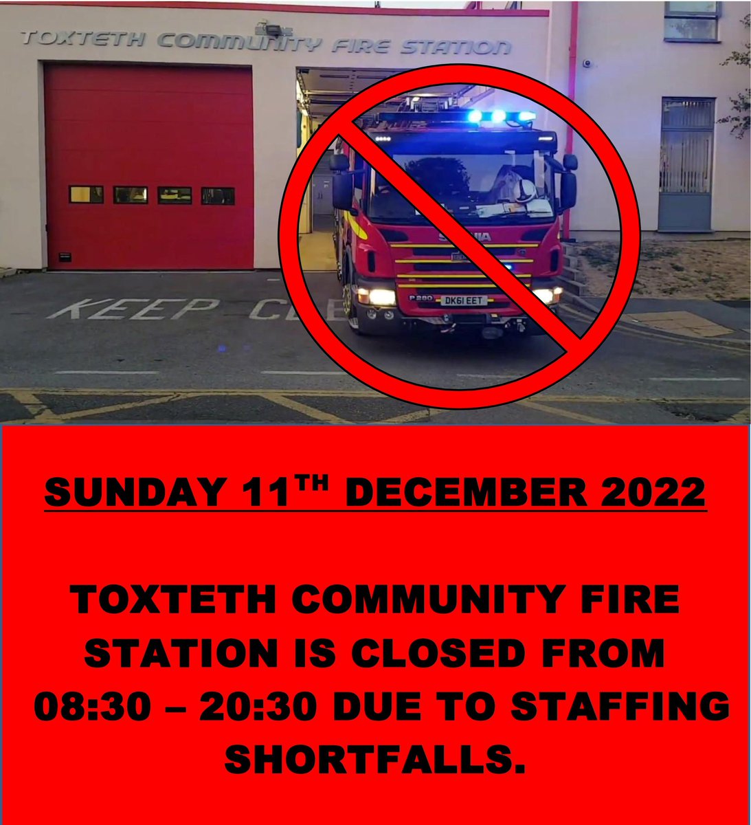 Toxteth community fire station closed again.TOXTETH COMMUNITY FIRE STATION CLOSED AGAIN! #EnoughlsEnough #SocialistSunday <a href="/KimJohnsonMP/">Kim Johnson</a> <a href="/CllrLHarvey/">Lucille Harvey</a> <a href="/MGreenwoodWW/">Margaret Greenwood</a> <a href="/MarieRimmer/">Marie Rimmer MP</a>