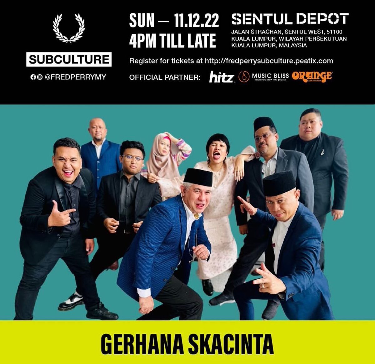 NadzmiZakaria's tweet photo. See all of you tonight 10pm guys! @fredperrymy 

Come and have an unforgettable ska-good-time with us at #FredPerrySubculture together tonight! #GerhanaLites

#GerhanaSkacinta #FredPerryMY #SubcultureLive2022 https://t.co/UeX7EZlEyx