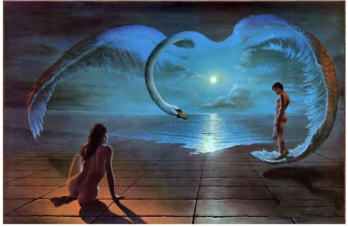 MatGost's tweet photo. My grandma had this picture on her wall. We visited her for years and nobody ever talked about it. But these guys are definitely about to do it, right? Probably with the giant sky swan watching.
#12DaysOfFlashmas #WHQCommunity https://t.co/nPZt7YvJIo