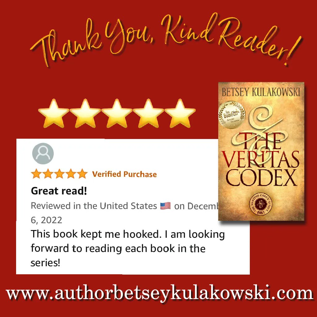 AuthorBetseyK's tweet photo. It’s #SelfPromoSunday! Thank you #KindReader for the lovely #review of #TheVeritasCodex #fivestarreview #newreader #amazon #thankyou #authorlife https://t.co/hCVjMaJv1R