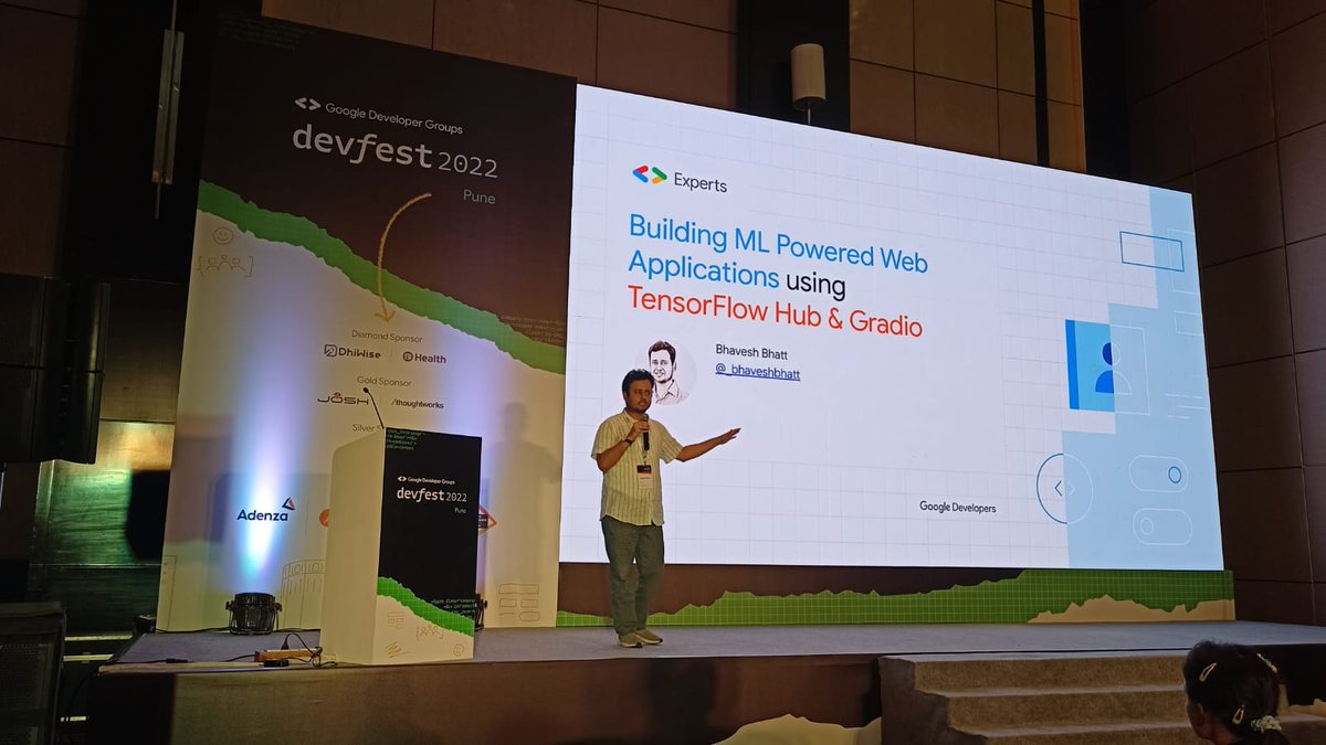 GDGPune's tweet photo. Catch @_bhaveshbhatt speaking on Building ML Powered Web Applications using @TensorFlow Hub & @Gradio At #DevFestPune2022 Track 3
#Devfest #DevFestPune #devfest2022 #speakersession #speaker #DFT22 https://t.co/WKw0HDH0qB